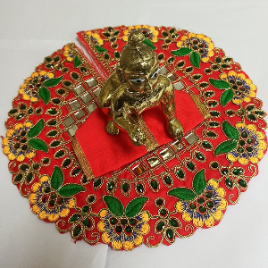 Laddu Gopal Red Embroided Poshak