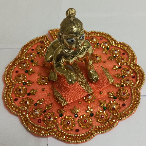 Laddu Gopal Orange color Zari cut Poshak